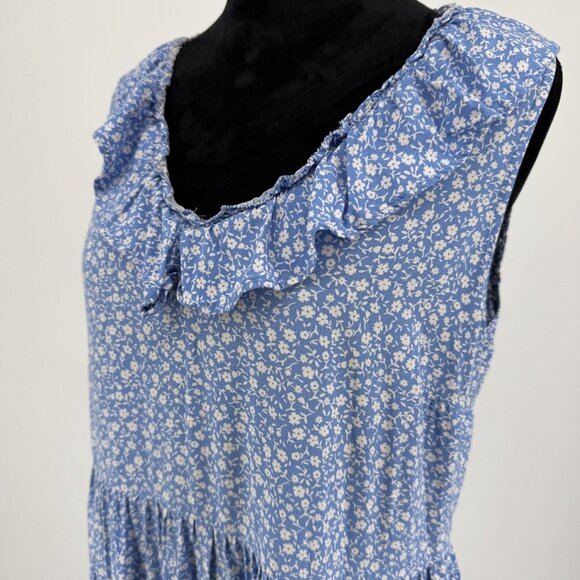 Old Navy Blue Floral Tiered Sleeveless Maxi Dress Womens Size L Cottagecore Flow - Picture 3 of 6